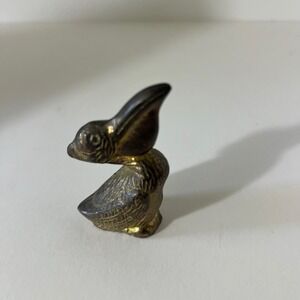 Vintage MCM Brass Pelican Figurine 2.5" Heavy Patina Paperweight